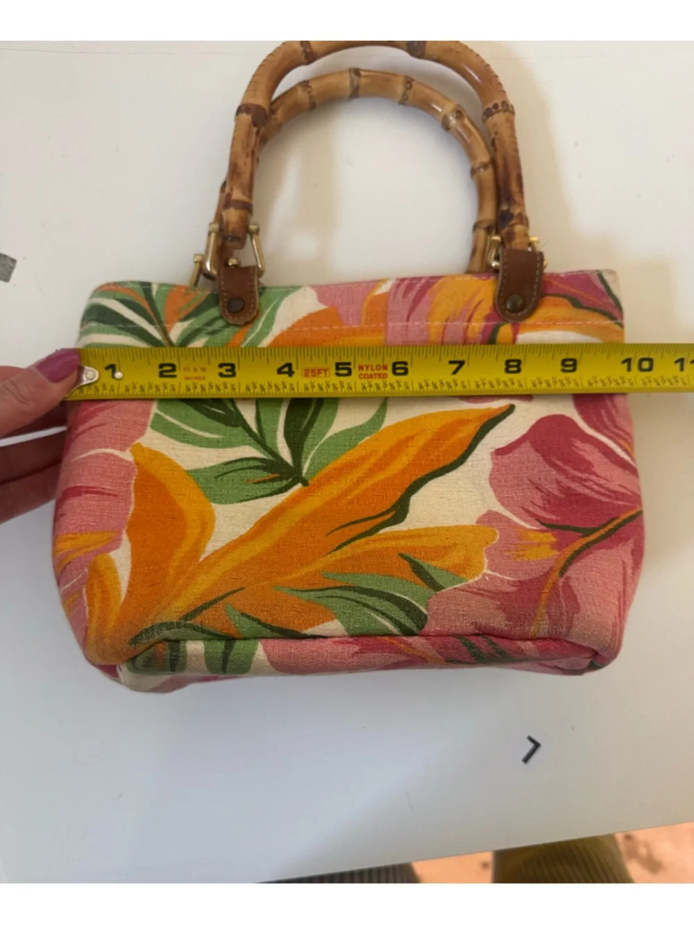 Tropical Floral Canvas Tote with Bamboo Handles - Pink & Orange - Picture 8 of 8